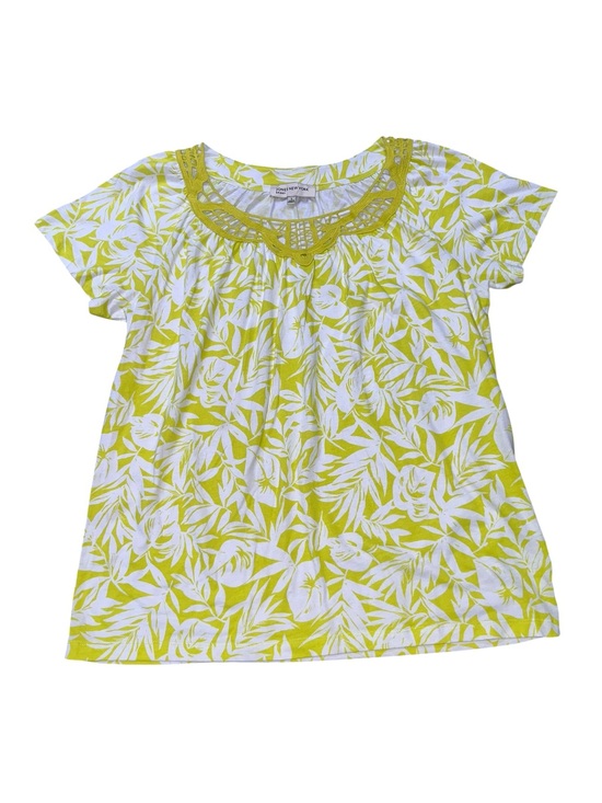 Jones New York Tops - Jones New York Womens Blouse Yellow Green White Short Sleeve Round Neck Size L